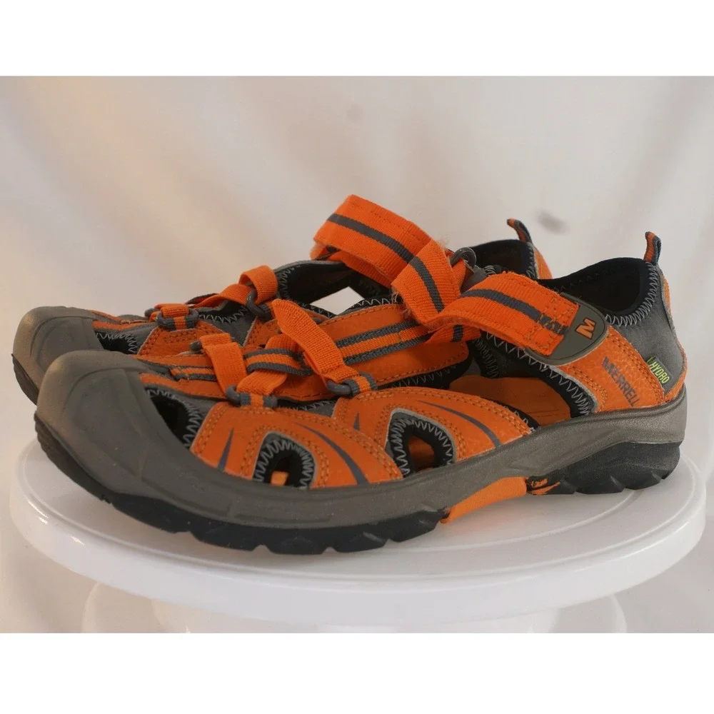 Merrell Hydro Kids Orange Gray Leather Mesh Water Sandals MY56930 US 4M EU 35